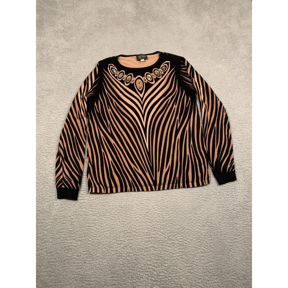 Bob Mackie Wearable‎ Art Animal Tiger Print Jeweled Blouse Top Sweater Medium M